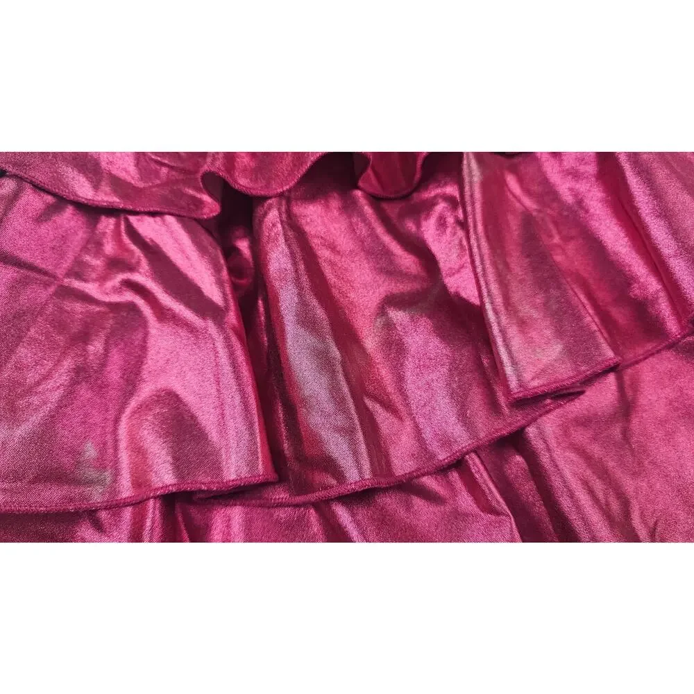 Grace Karin 12 years old hot pink shiny metallic bling teired layered skirt #